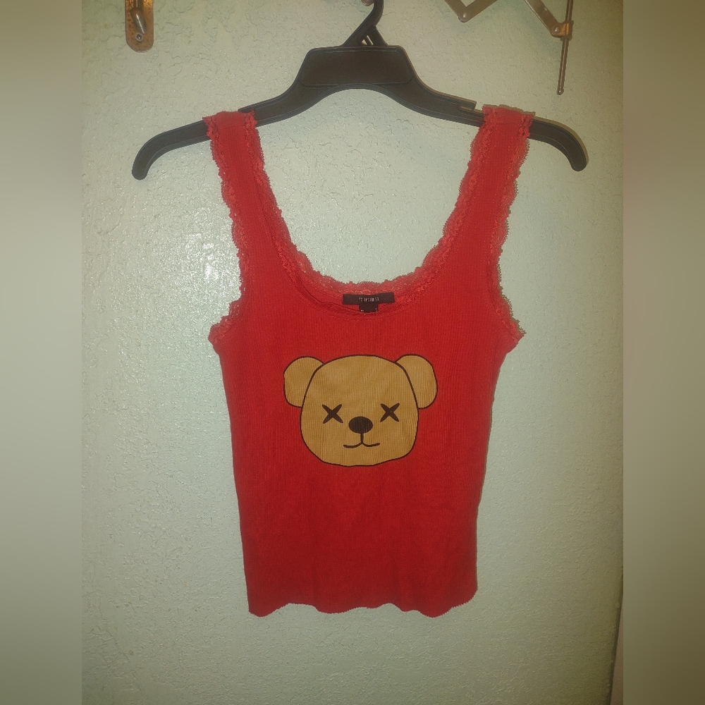 Forever 21 Red Tank Top with Bear Design